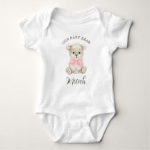 Urso Bebê de Arco Rosa em Aquarela Fofa