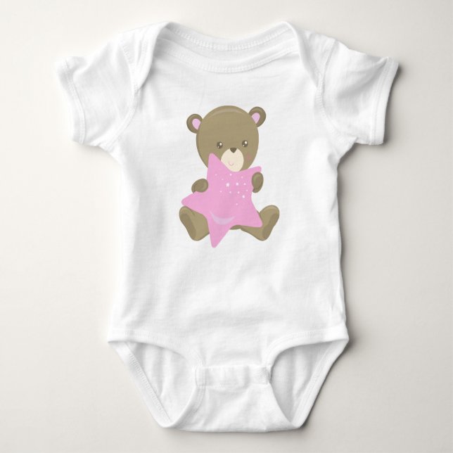 Body Para Bebê Urso Bonito, Urso Pequeno, Urso Bebê, Urso Com Est (Frente)