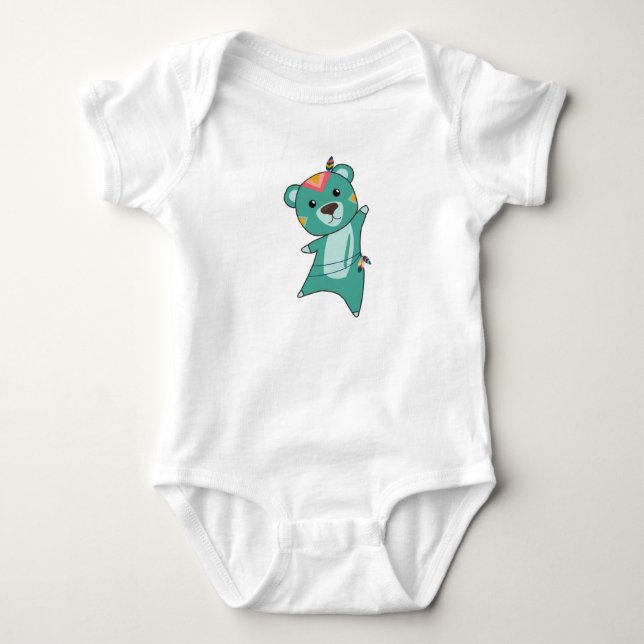 Body Para Bebê Urso Carnaval Turquesa Indiana Teddy Pena (Frente)