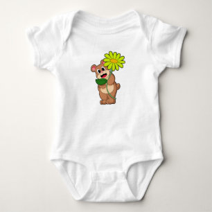 Body Para Bebê Urso com flor amarela