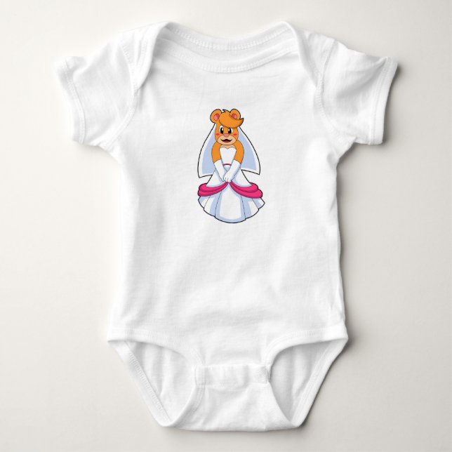 Body Para Bebê Urso com vestido de noiva e véu (Frente)