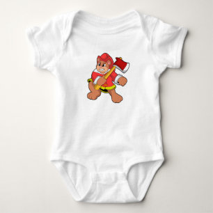 Body Para Bebê Urso como Bombeiro com Ax