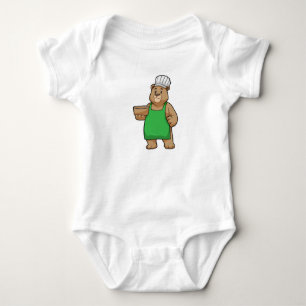 Body Para Bebê Urso como Cozinheiro com placa de Cozinhar e Bowl