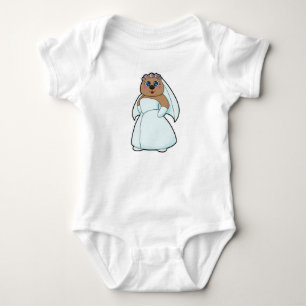 Body Para Bebê Urso como Noiva com Grinalda de Flores