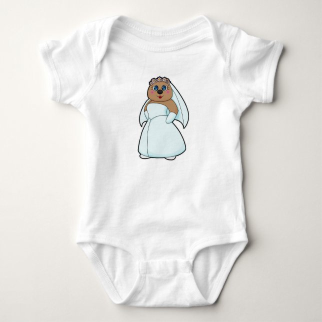 Body Para Bebê Urso como Noiva com Grinalda de Flores (Frente)