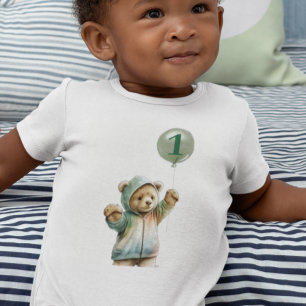 Body Para Bebê Urso de Corte de Água 1rua Balão de Primeiro anive