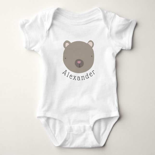 Body Para Bebê Urso de Cute de Nome Personalizável (Frente)