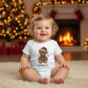 Body Para Bebê Urso de Natal com Nome Personalizado
