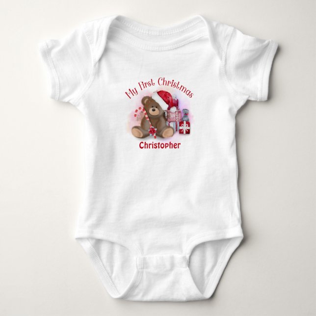 Body Para Bebê Urso de Natal Personalizado para Bebês (Frente)