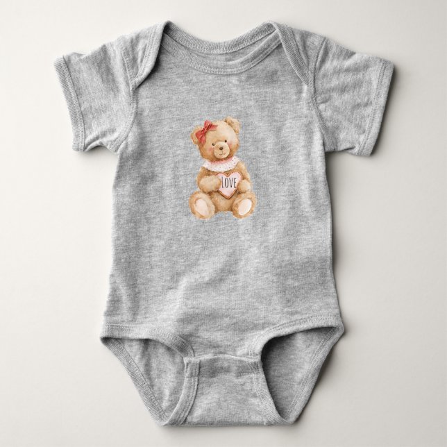 Body Para Bebê Urso de pelúcia amor coração rosa (Frente)