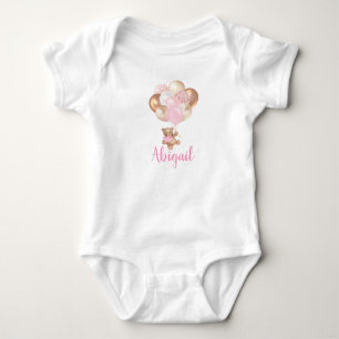 Body Para Bebê Urso de Pelúcia Balões Rosa e Dourado