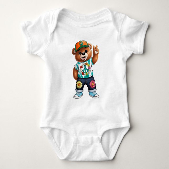 Body Para Bebê Urso de pelúcia com roupa casual tranquila 1 (Frente)