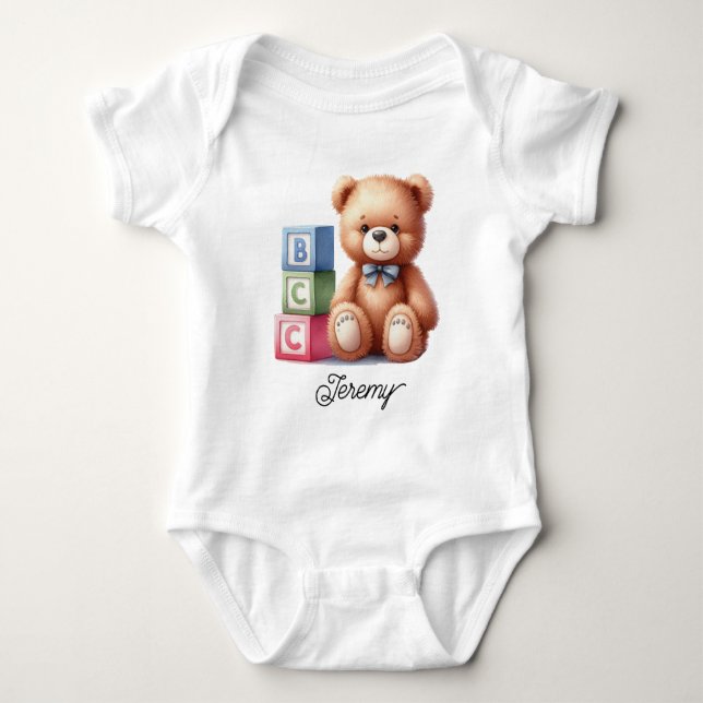 Body Para Bebê Urso de Pelúcia Fofo com Blocos (Frente)