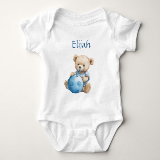 Body Para Bebê Urso de Pelúcia Fofo com Bola Azul (Frente)