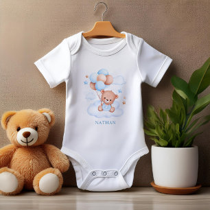 Body Para Bebê Urso de Teddy Azul de Aquarela Personalizado