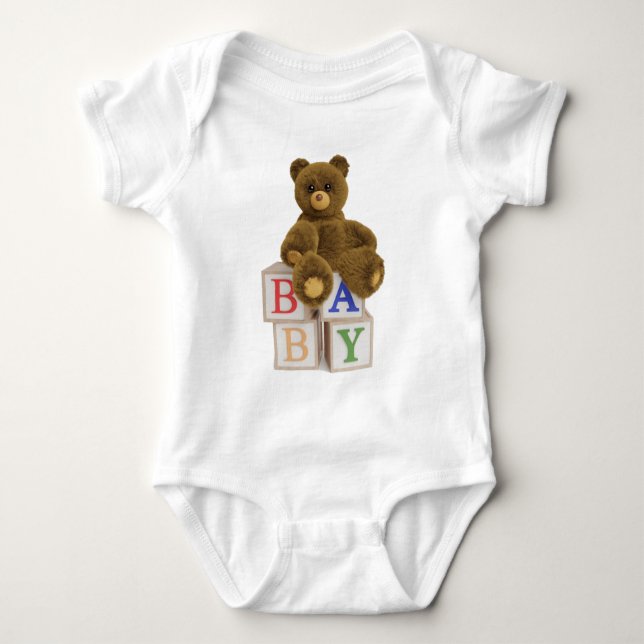 Body Para Bebê Urso de Teddy com Chá de fraldas de Blocos (Frente)