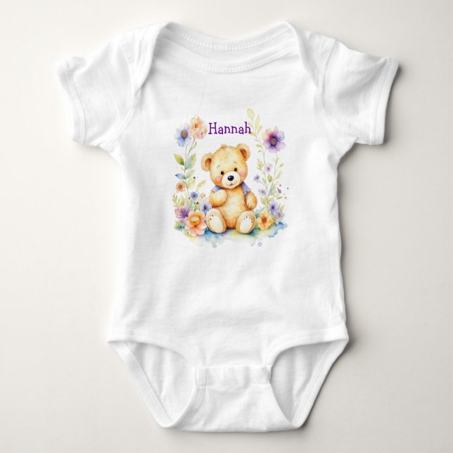 Body Para Bebê Urso de Teddy e Flores Personalizados (Frente)