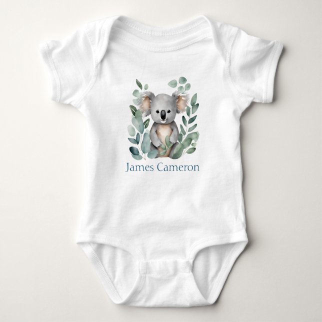 Body Para Bebê Urso Koala Aquarela Nome Personalizado (Frente)