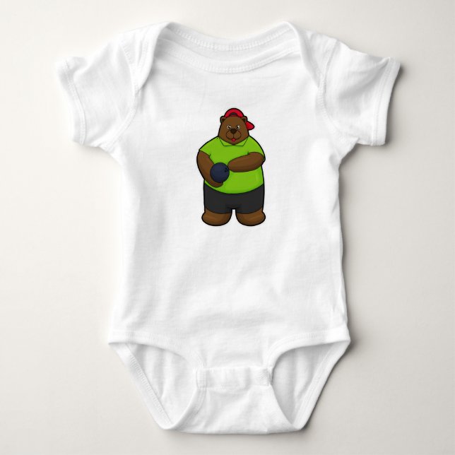 Body Para Bebê Urso na Boliche com Bola de boliche (Frente)