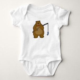 Body Para Bebê Urso na pesca com vara de pesca e peixe