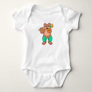 Body Para Bebê Urso no Cricket com bastão de Cricket