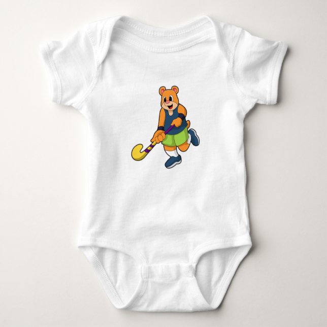 Body Para Bebê Urso no Hockey com Taco de Hóquei (Frente)