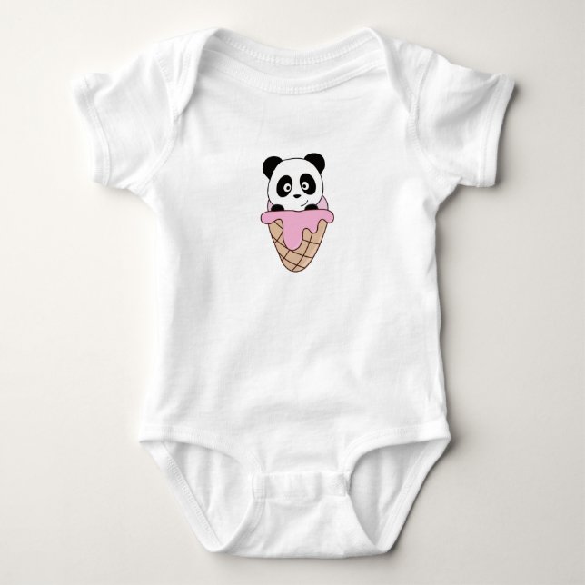 Body Para Bebê Urso Panda Rosa Sorvete Waffffle Básico Crianças (Frente)