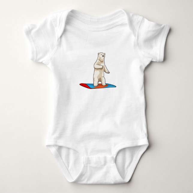 Body Para Bebê Urso polar como Snowboarder com Snowboard (Frente)