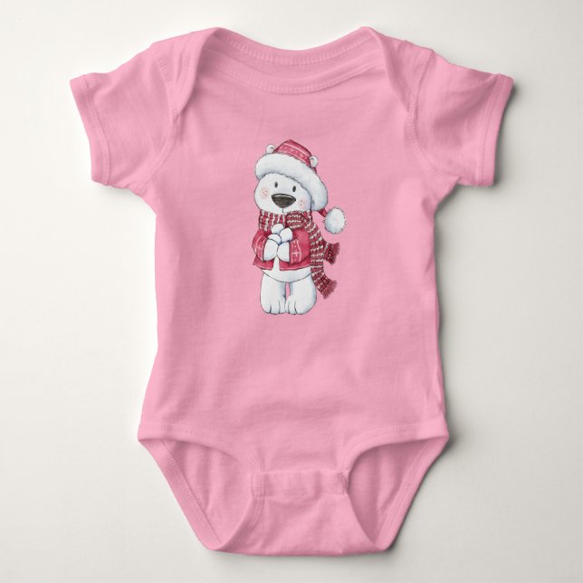 Body Para Bebê Urso Polar de inverno com bolas de neve (Frente)