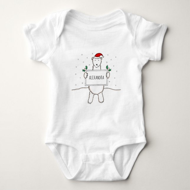 Body Para Bebê Urso Polar de Natal Bonito Personalizado (Frente)