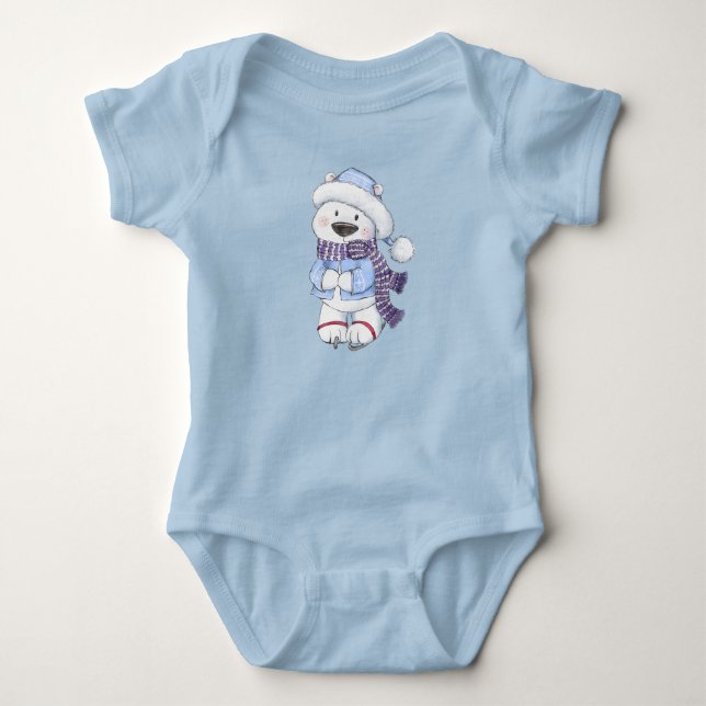 Body Para Bebê Urso Polar de Patinação no Gelo de Inverno (Frente)
