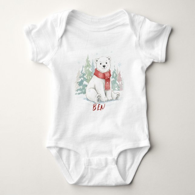 Body Para Bebê Urso Polar em Aquarela Fofo (Frente)