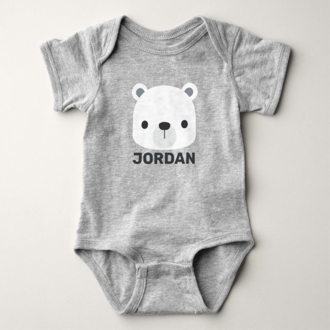 Body Para Bebê Urso Polar Fofo com Nome Personalizado (Frente)
