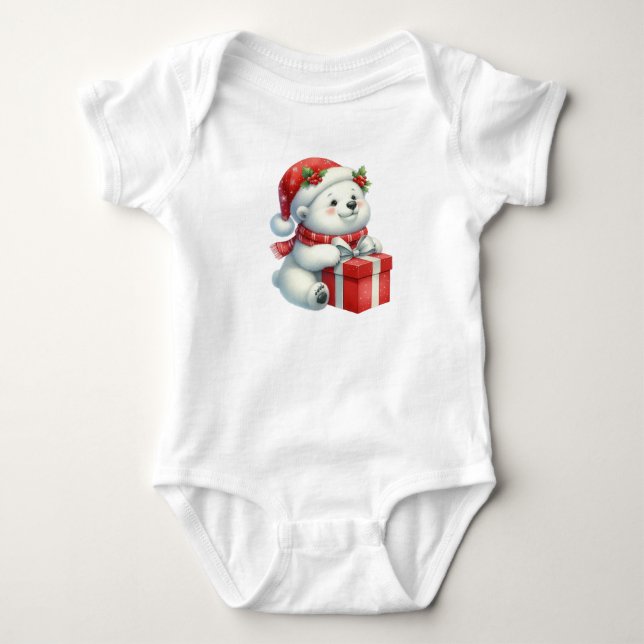 Body Para Bebê Urso polar presente de Natal (Frente)