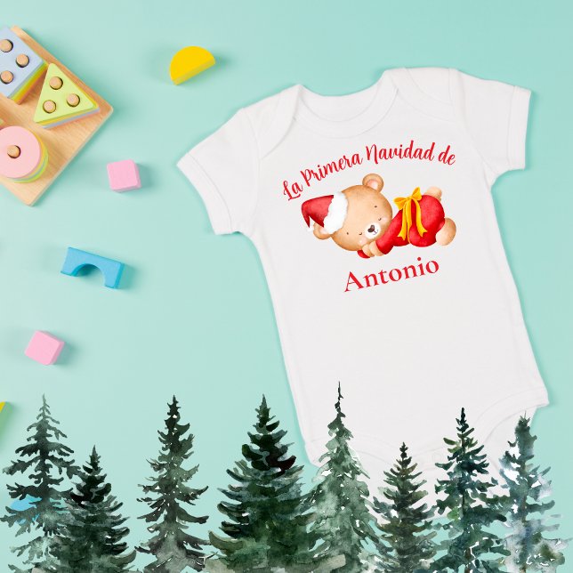 Body Para Bebê Urso Teddy Fofo Espanhol Primeiro Natal do Bebê (Criador carregado)