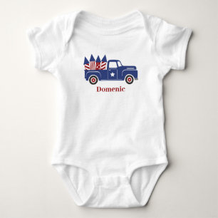 Body Para Bebê USA Vintage Truck Blue e Red Firecracker