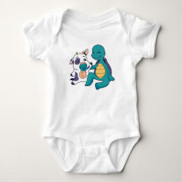 Body Para Bebê Vaca Adorável e Tartaruga Abraçando Cartoon