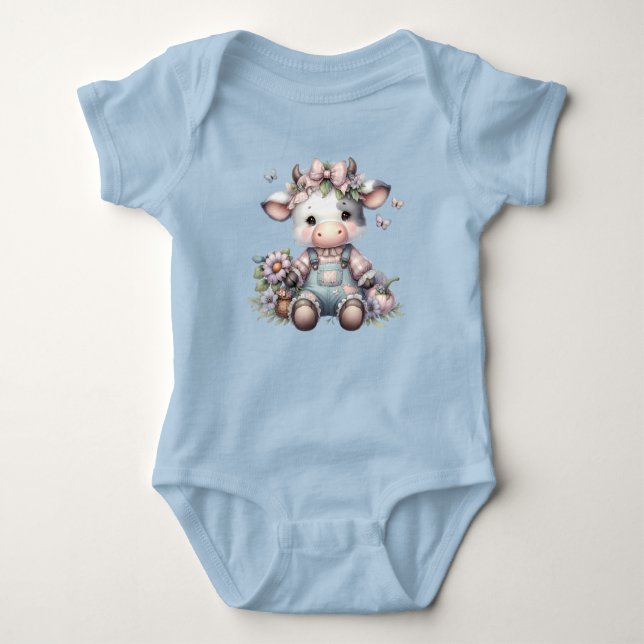 Body Para Bebê Vaca-Bebê de Pastel em Sobremesas com Flores (Frente)