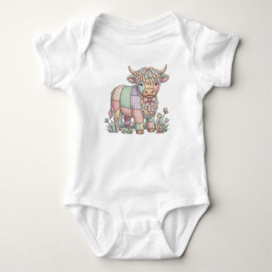 Body Para Bebê Vaca das Terras Altas com Remendo Floral Pastel Xa