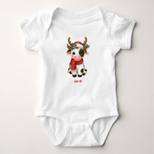 Body Para Bebê Vaca doce de Natal feliz
