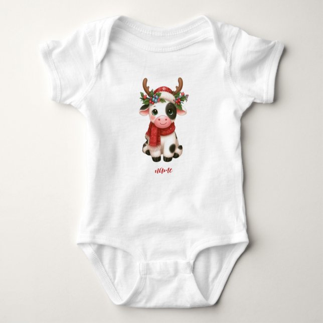 Body Para Bebê Vaca doce de Natal feliz (Frente)