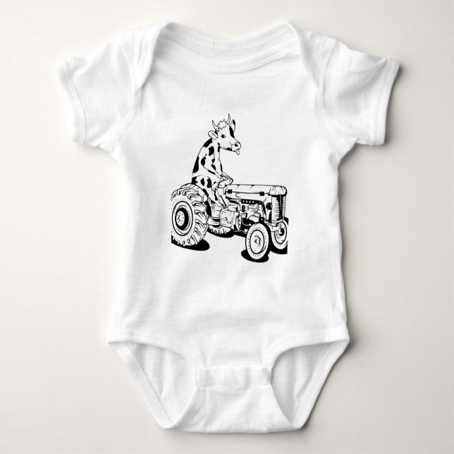 Body Para Bebê Vaca engraçada dirigindo um trator (Frente)