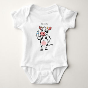 Body Para Bebê Vaca feliz com cartum de mamadeira