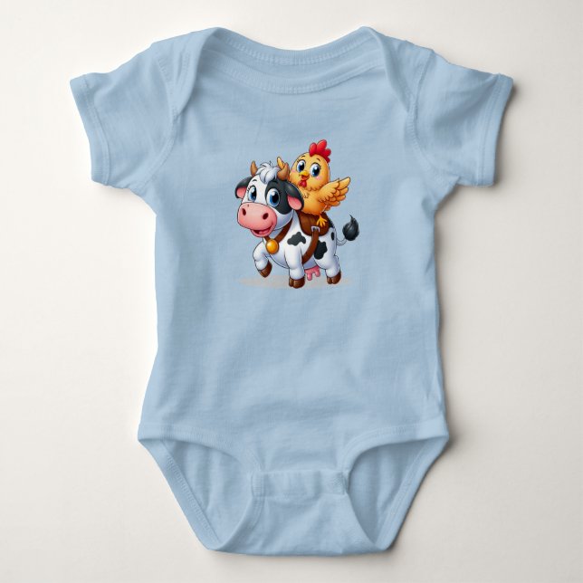 Body Para Bebê vaca/galinha de desenho animado (Frente)