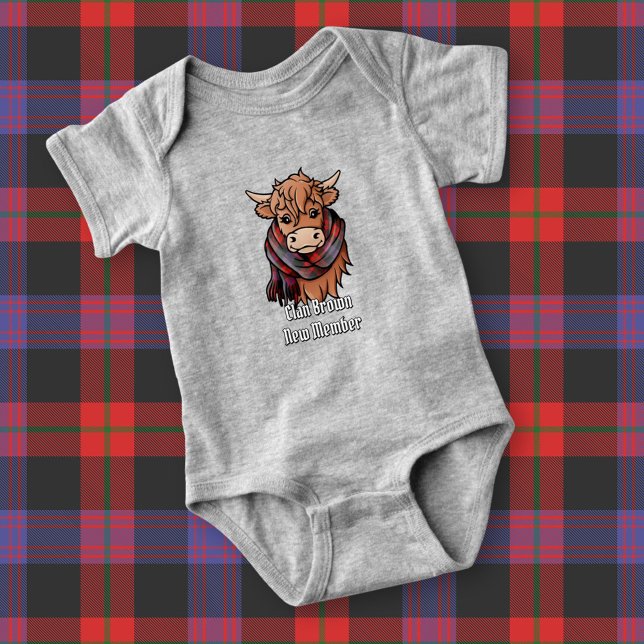 Body Para Bebê Vaca Highland com Brown Tartan Scarf (Criador carregado)