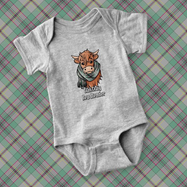 Body Para Bebê Vaca Highland com Craig Tartan Scarf (Criador carregado)