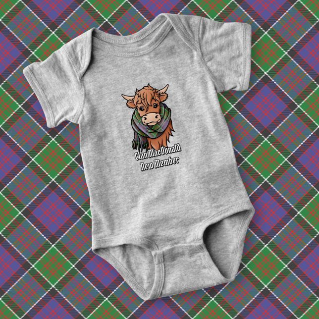 Body Para Bebê Vaca Highland com MacDonald do Clanranald Scarf (Criador carregado)