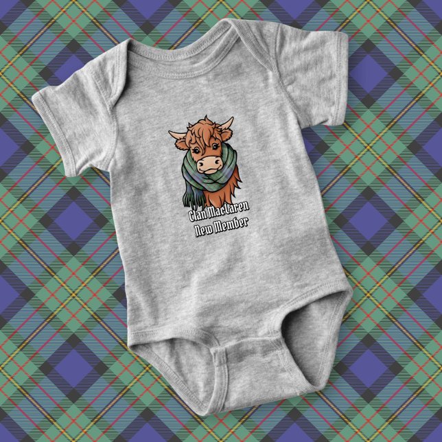 Body Para Bebê Vaca Highland com MacLaren Tartan Scarf (Criador carregado)