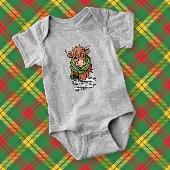 Body Para Bebê Vaca Highland com MacMillan Tartan Scarf (Criador carregado)
