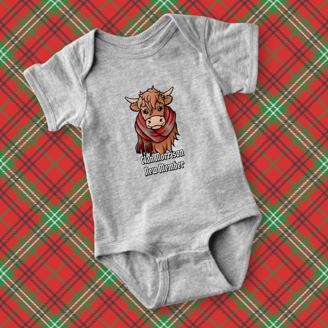 Body Para Bebê Vaca Highland com Morrison Red Tartan Scarf (Criador carregado)